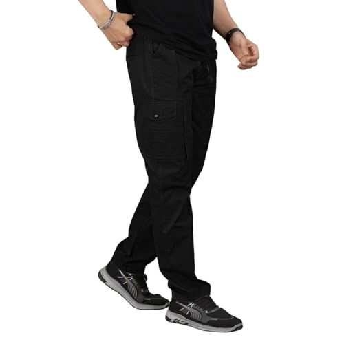 Image of Unisex 100% Cotton Cargo Pants for Men & Women | Multi Pocket Utility Combat Trousers | Regular Fit | Breathable Durable Fabric | Casual Travel Outdoor Wear | Color Dark Grey | Size (30-40)