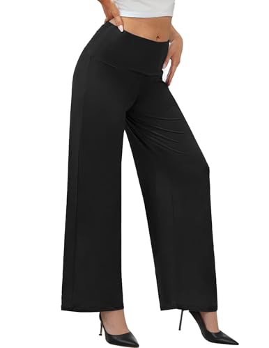 Image of Misakia Women's Stretchy Wide Leg Lounge Pants Casual Comfy High Waist Pants Black L