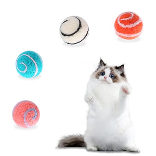Andiker 4PCS Wool Cat Balls, 1g Lightweight Soft 1.18 Inches Planet-Shape Funny Cat Balls Interactive Cat Toys for Indoor Cats Killing Time and Keeping Fit for Cat and Kitten