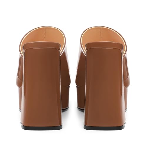 Image of Women Square Open Toe Platform Chunky Heel Slide Sandals | Slip On High Heel Dress Sandals, Elegant Formal Footwear For Wedding Club Evening Party Events
