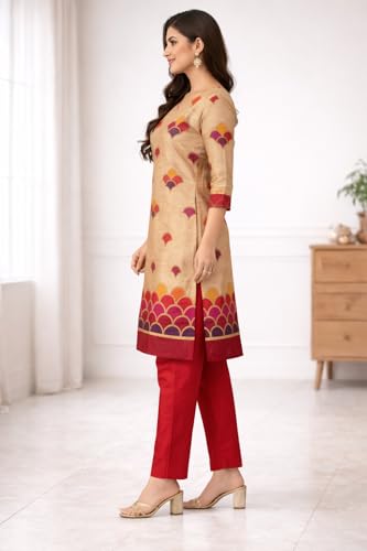 Image of Women's Cotton Blend Unstitched Kurti Set for Women | A-Line Style Dress Material | 2-Piece Traditional Ethnic Wear Suit Fabric