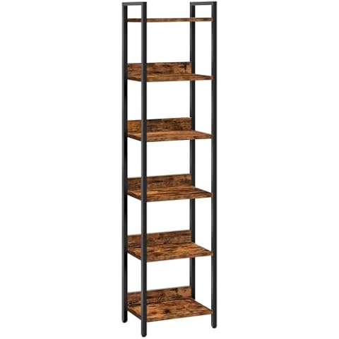 MAHANCRIS Bookshelf, 6-Tier Bookcase, Standing Book Shelf for Small Space, Storage Shelf Organizer, for Living Room, Bedroom, Study, Balcony, Rustic Brown and Black BKHR6601 Cover