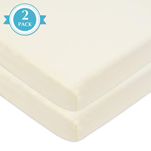 Image of American Baby Company 2 Pack 100% Natural Cotton Fitted Pack and Play Sheets 39 inch x 27 inch - Soft & Breathable Pack N Play Sheets for Playard & Mini Crib Mattress, Cream, for Boys & Girls