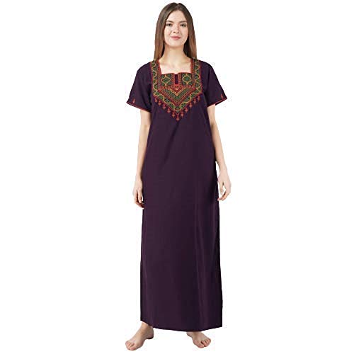 Image of Premium Women Embroidery Night Gown Lizzybizzy Cotton Nighty Maxi