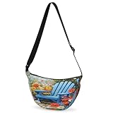 CNNINGYI Crescent Bag for Women Men, Flower Blue Chairs Lightweight Medium Folding Crescent Moon Bag, Single Shoulder Bags