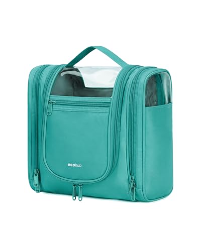 ECOHUB Travel Toiletry Bag, Hanging Toiletry Bag for Women, Full-size Container, Water-resistant Travel Makeup Organizer, Toiletries, Teal（PATENT PENDING）
