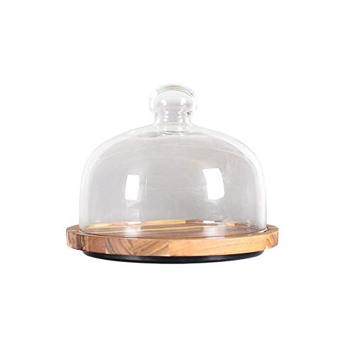Soporte de madera para tartas con tapa de cristal – Cúpula de cristal transparente y queso con bandeja de madera natural, perfecto para guardar tus deliciosos pasteles y pasteles, Acacia, 8 pulgadas