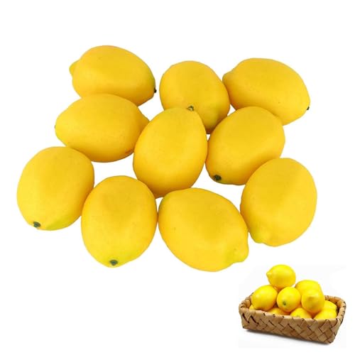 JOYOLA 10 Pieces Artificia Fake Lemons, Artificial Lemon Yellow Fake Fruit Realistic Artificial Fruit for Display Kitchen Accessories for Home Party Ornament Craft Photography Props Gift