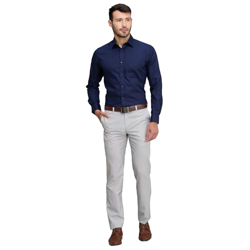 Image of Raymond Men's Slim Fit Solid Pattern Pure Cotton Full Sleeve Semi Cut Away Collar Formal Shirt