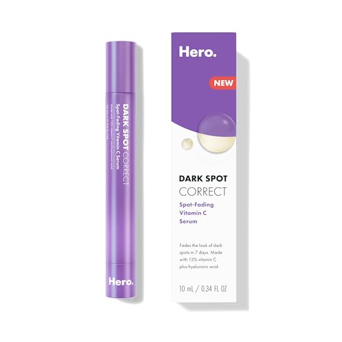 Hero Cosmetics Dark Spot Correct Spot-Fading 15% Vitamin C plus Hyaluronic Acid Serum. Improves the Look of Post Blemish Marks in 7 Days. Twist Applicator and Rollerball Tip for Easy Application. 10mL