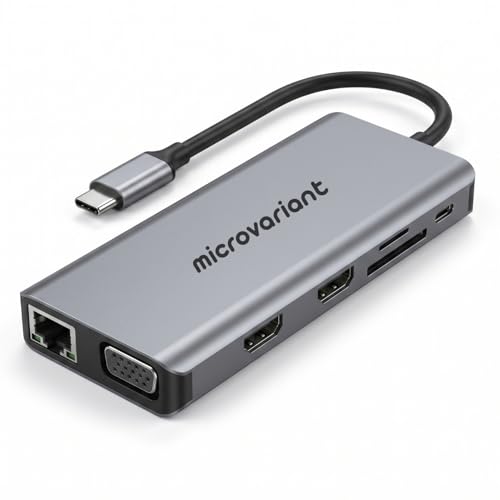 Image of Cport 12-in-1 TypeC Docking Station, Aluminum Type C Adapter with Dual 4K Hdmi, Vga, 1GBPS Ethernet (Rj45) Port, 4X USB 3.0, 100w USB-C PD, 3.5Mm Audio, Tf /Sd Card Reader for Mac /Pc /Laptop
