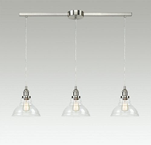 One-Day Sale: Up to 40% Off EUL Industrial Island Lighting Vintage Pendant Lamp with Clear Glass Shades Brushed Nickel-3 Light