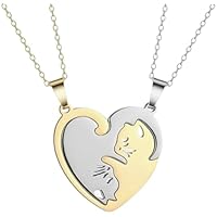 Collar de amistad y pareja de 2 piezas con colgante de gato,