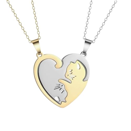 Collar de amistad y pareja de 2 piezas con colgante de gato, collar de plata negra, el mejor regalo para novios, B