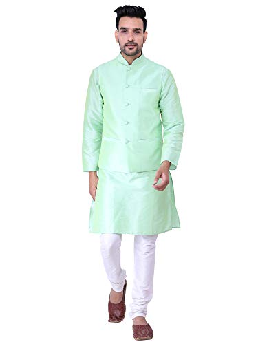 Image of Sadree Silk Men's Kurta Pajama Waistcoat or Nehru Jacket Set