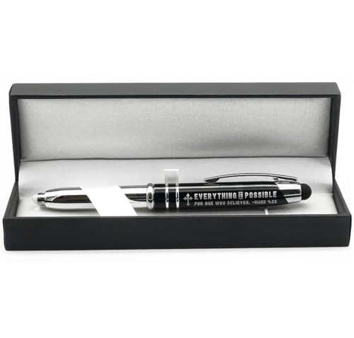 Inkstone Mark 9:23 Engraved Bible Gift Pen with Flashlight and Stylus Everything is Possible for One Who Believes Christian Religious Scripture Gifts