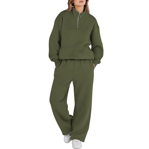 Aleumdr Womens 2 Piece Outfits Matching Sweat Sets Sweatsuit Tracksuit Zip up Sweatshirt and Sweatpants Lounge Sets Small Beige
