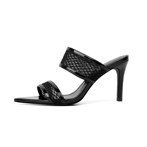 Image of vivianly Clear Pointed Toe Heels Sandals Transparent Strap Stiletto High Heels Slip on Mules for Women
