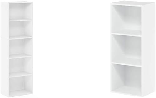 Furinno Luder - Librero de 5 niveles, color blanco y Luder, 3 niveles, color blanco