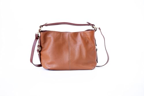 Image of Baroncelli Medium Italian Leather Tote Bag for Women - Pebbled Genuine Leather Handbag with Zipper - Made in Italy