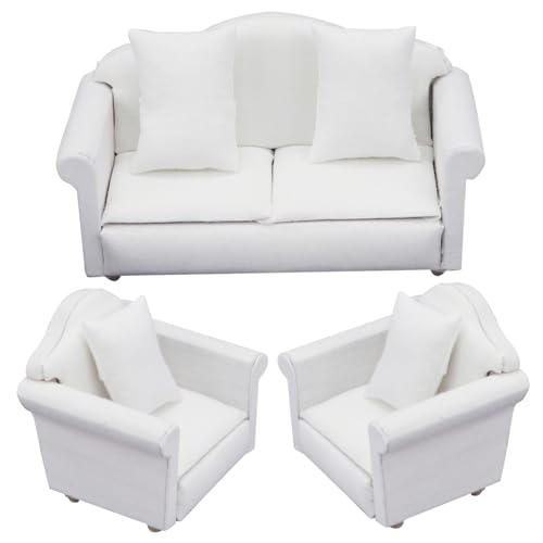 Canapé de Maison de poupée avec Oreiller 3 pièces Mini canapé Maison poupée 1 12 Meubles et Accessoires Jouets pour fauteuils Salon Blanc Jouets ET Jeux.