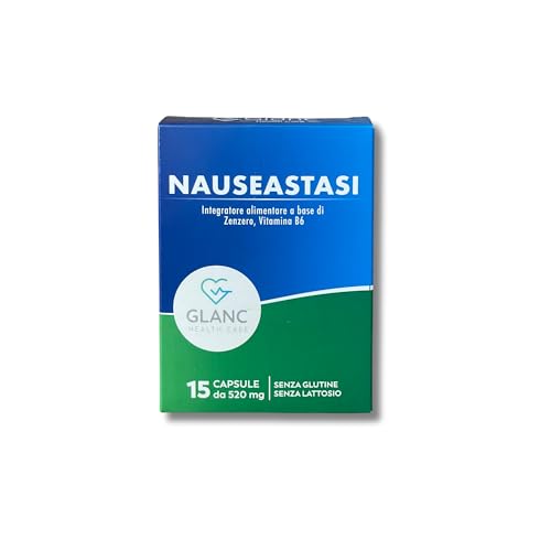Náuseastasa | Suplemento dietético con jengibre y vitamina B6 | 15 cápsulas de 520 mg | Sin gluten ni lactosa | contrarresta las náuseas y los vómitos | Ayuda a la Digestión