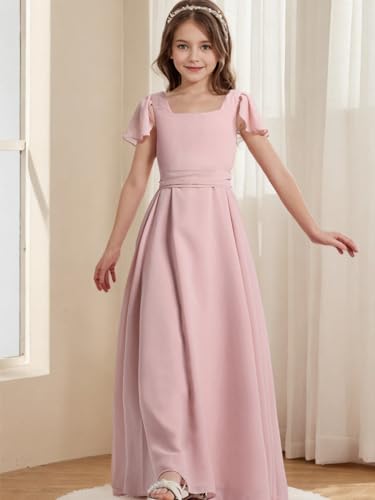 Chiffon Flower Girls Dresses Cap Sleeve Junior Bridesmaid Dress A Line Girls Wedding Party Dress3