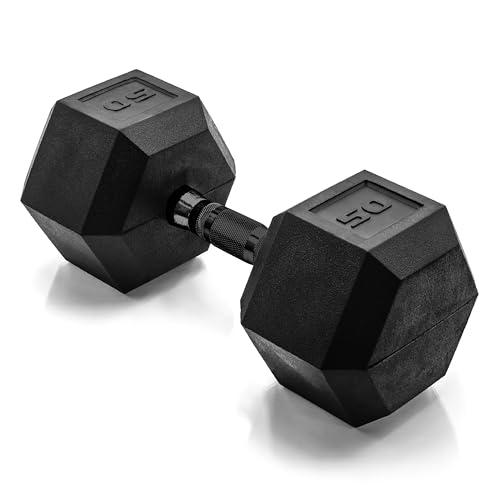 Image of CAP Rubber Coated Dumbbell Weights, Free Weights for Home Gym Strength Training, Anti-Roll Hex Dumbbells with Black, Chrome & Comfort Grip Handles, Singles