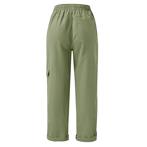 GOKKILRW Womens Casual Loose Elastic Waist Drawstring Tapered Pants Trendy Summer Comfy Cropped Work Pants with Pockets4