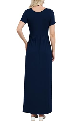 Image of EUOVMY Women's Short Sleeve Loose Plain Maxi Dresses Casual Vacation Long Dresses with Pockets