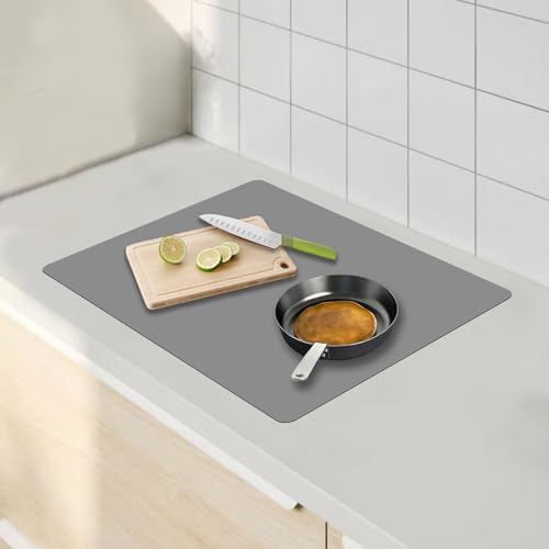 Image of 23.62 inchx15.74 inch(60cmx40cm) Countertop Protector Mat, Silicone Mats for Kitchen Counter, Cuttable Heat Resistant Mats for Counter, Waterproof Silicone Kitchen Island Protector Mat(2Pack, Light Gray)