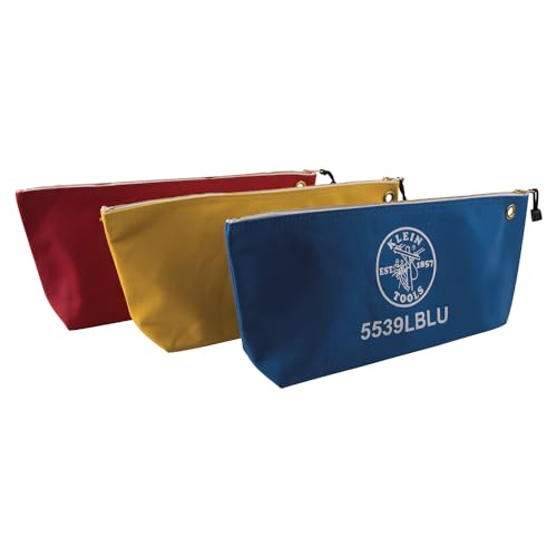 Canvas Tool Bag with Zipper, Assorted Colors 3 Pack Canvas Tool Pouch with Zipper, Coin Bag, Klein Tools 5539LCPAK