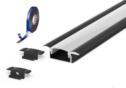 2 Metre Recessed Black LED Profile P6-1 C/W Clips, End Caps & Opal Cover | Perfect for Bedroom, Stairs, Hallway, Kitchen, Cabinet (15mm x 6.2mm)