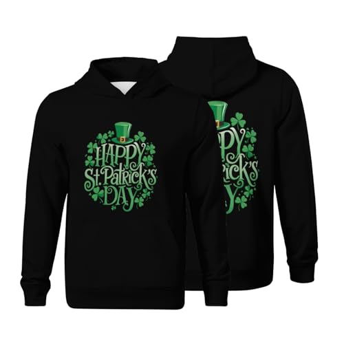 Kids Retro Funny Happy St Patrick's Day Boys Girls Lightweight Kangaroo Pocket Hoodies