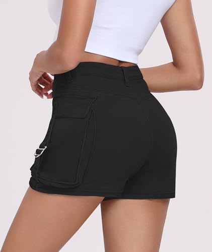Women's Cargo Skort High Waisted Cargo Shorts Button Bodycon Mini Y2K Denim Cargo Skirt Shorts with Pocket2