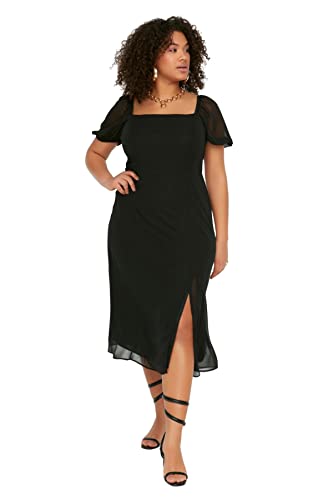Trendyol Damen Midi A-line Regular Plus Size Dress Kleid, Schwarz, 72...