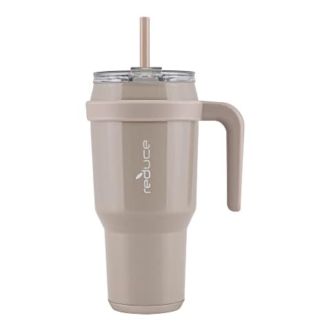 REDUCE 40 oz Mug Tumbler - Vacuum Insulated Stainless Steel Mug with Sip-It-Your-Way Lid and Straw - Keeps Drinks Cold up to 34 Hours - Sweat Proof, Dishwasher Safe, BPA Free - Sand Cover