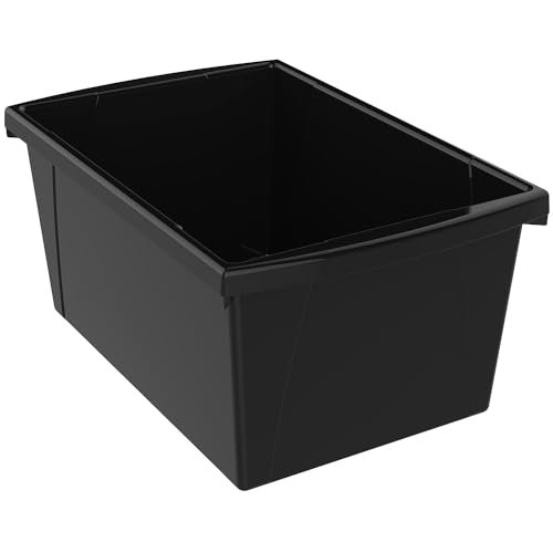 Image of Storex 5.5 Gallon Storage Bin - Plastic Classroom Organizer for Books and Supplies, Black, 1-Pack (61429A06C)
