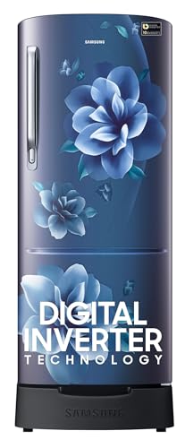 Image of Samsung 183 L, 4 Star, Digital Inverter, Direct-Cool Single Door Refrigerator (RR20C1824CU /HL, Camellia Blue, Base Stand Drawer)