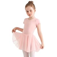 Eisnnu Girls' Ballet Dresses Short Sleeve Cotton Ballerina Costume Ballet Leotard with Tutu Skirt for Girls Kids Toddlers (UK, Numeric, 110, Regular, Pink)