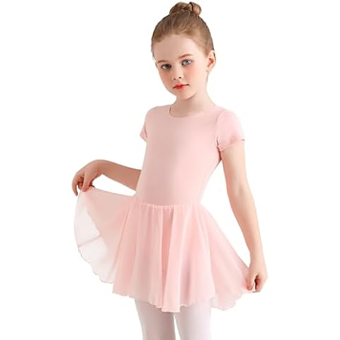 Eisnnu Girls' Cotton Ballet Dress with Tutu Cover