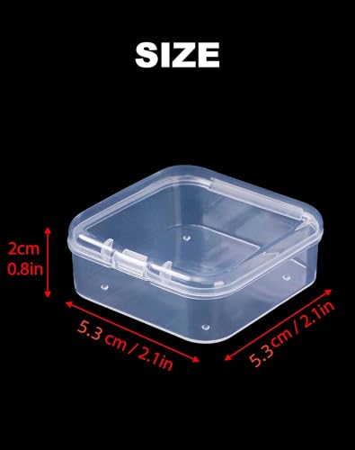 LJY 48 Pieces Square Mini Clear Plastic Storage Containers Box Case with Lids for Small Items and Other Craft Projects (2.1 x 2.1 x 0.8 inch, Transparent) - Image 3
