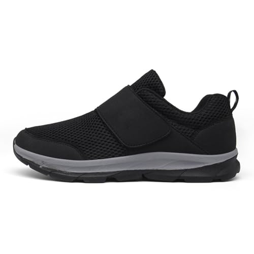 GYCF Légères Chaussures Orthopédiques Diabétiques, Maille Respirant Chaussures Marche Pieds Gonflés Chausson Pied, Large Ajustables Basket Personnes Âgées,Noir,43EU