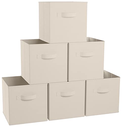 Image of Ornavo Home Foldable Collapsible Storage Box Bins Shelf Basket Cube Organizer with Dual Handles - Set of 6-11 x 11 x 11 - Cream