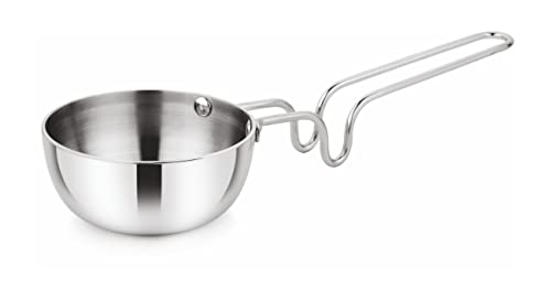 Image of Prabha Tadka Pan Stainless Steel 10cm Tadka Pan 200ml Capacity | Small Tri-Ply Tadka Pans Induction Base | Home & Kitchen TadkaPan With Handle |Chowka Pan Cooking, Frying Dal /Spices Heavy Gauge-Silver