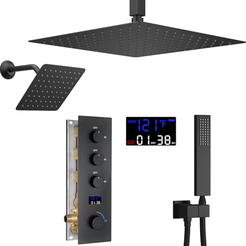 AYIVG-Dual-Rainfall-Shower-System-Matte-Black-Rain-Shower-System-Ceiling-Mounted-3-Function-Luxury-12Inch-8Inch-Shower-Head-with-Handheld-Spray-Temperature-Digital-Display-Shower-Mixer-Combo-Set