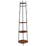 IBUYKE Perchero, Perchero Industrial con 4 Estantes, Escalera con Ganchos y Barra de Ropa, Estructura de Acero, Marrón Rústico y Negro TMJ085H