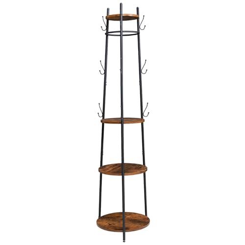 IBUYKE Garderobenständer, Kleiderständer mit 4 runden Ablagen, Garderobe...