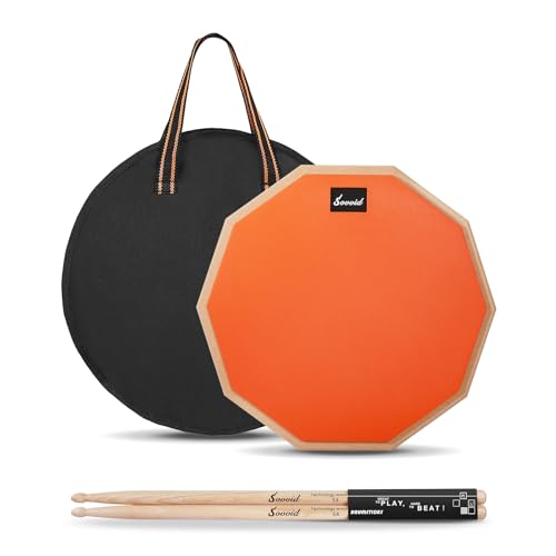 Sovvid 12 Inches Drum Pad and 5A Drum Sticks Double Sided Snare Drum Practice Pad for Drummers Silent Practice for Adults and Kids with Storage Bag - Orange