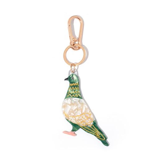 PERSONFUN Peace Dove Bag Charm, Green and White Bird Keychain with Gold Accents, Elegant Design for Backpacks Purses, Inspirational Gift Idea